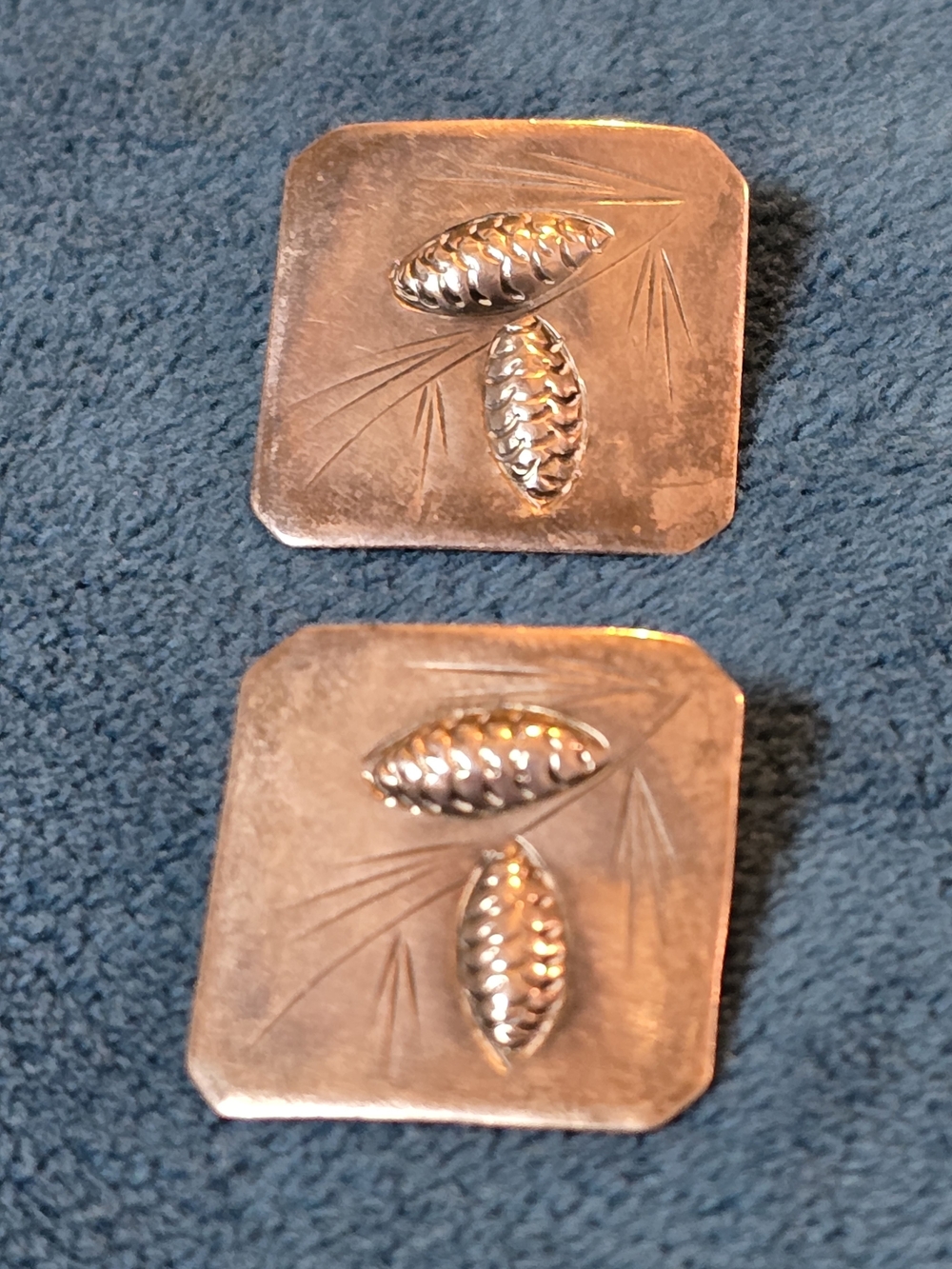 Handcrafted Sterling Silver Pinecone Accent Tiles - Set of 2 Patent No. on Back
